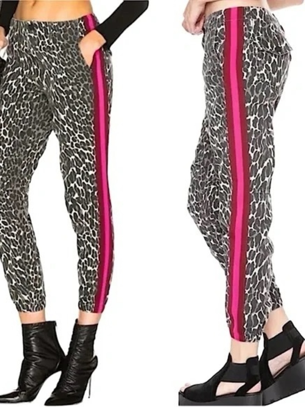 Mother Misfit Leopard Print Jogger Pants with Pink Stripe size 29 - NWOT